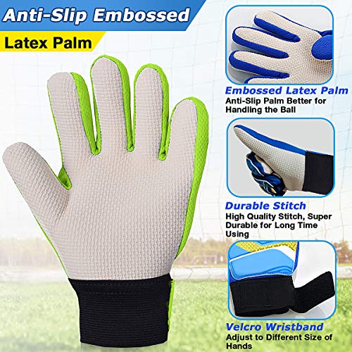 Jalunth Kids Youth Soccer Goalkeeper Goalie Gloves Boys Girls Goal Keeper Field Player Glove Ages 9-10 Years Old Anti-Slip Latex Palm Soft Pu Hand Back Size 7 Green thumb #2