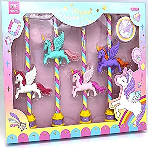 Image of WISHKEY Cute Unicorn Stationary Set for Kids - with 5 Pencil, 10 Attractive Erasers And 1 Sharpener Stationery Kit Birthday Party Return Gift for Kids (Multicolor)