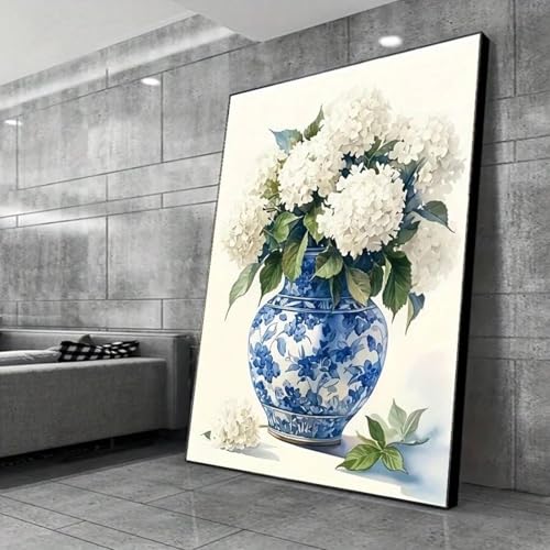 Affiches et impressions vintage d'hortensias bleus et blancs 70x110 cm