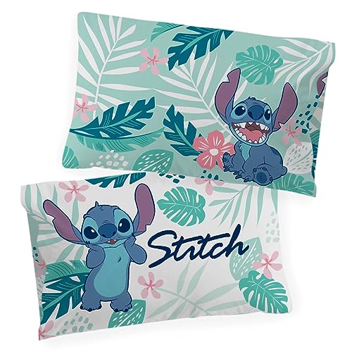 Image of Jay Franco Disney Lilo & Stitch Misty Palm (Pack of 2) Pillowcase - Double-Sided Kids Super Soft Bedding (Official Disney Product)