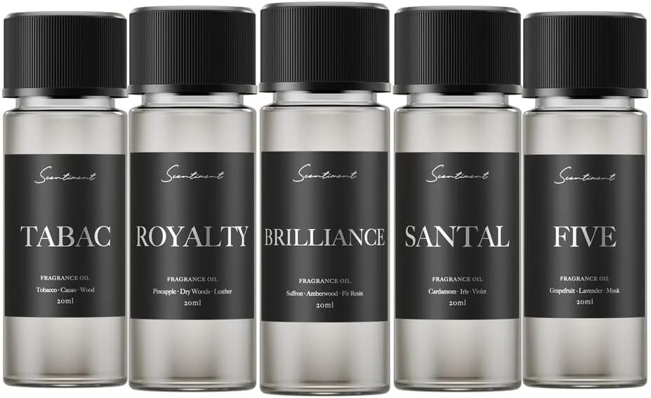 Scentiment Designer Diffuser - Top 5 | Aromatherapy Home Fragrance | Luxurious Scent with of Brilliance, Santal, Royalty, Tabac, Five (20ml)
