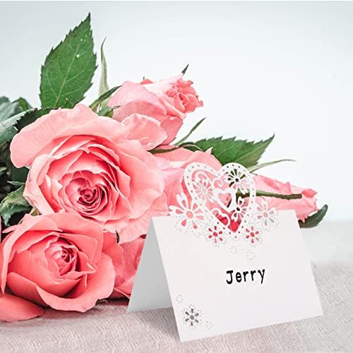 50PCS White Table Cards Name Place Cards Wedding Table Place Name Cards Hollow Heart Wedding Table Number Name Place Cards Christmas Table Decoration Cards for Table Setting Cards (White Heart)