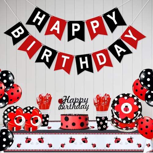Image of Happy Birthday Banner Party Banner NO DIY Birthday Sign Black and Red