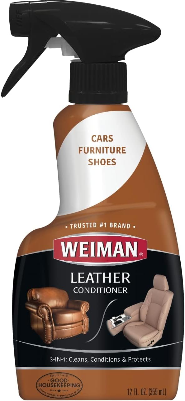 Weiman Leather Cleaner & Conditioner - 12 Fl Oz - Non Toxic Cleans Conditions and Restores Leather Surfaces - UV Protectants Help Prevent Cracking