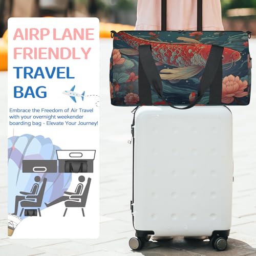 Koi Fish Pattern Sports Duffle Bag for Women Men Waterproof Overnight Weekender Bag with Adjustable Strap Travel Tote Bags for Beach Yoga Work Dance Swim3