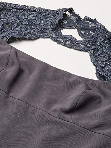 Marina Women's Plus Size Long Knit Gown With Lace Open Neck, Gun, 18W #TOP2