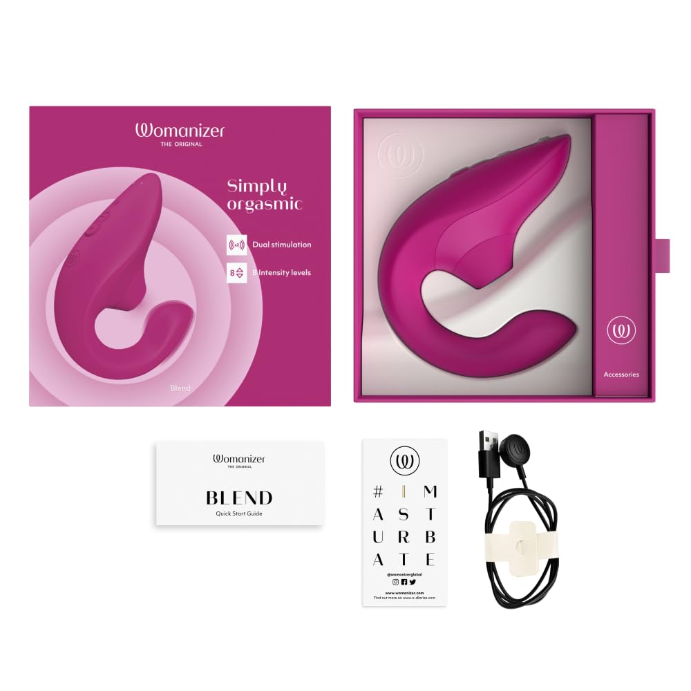 Womanizer Blend Estimulador Doble Conejito Vibrador - Estimulación del Clítoris Pleasure Air - Vibrador del Punto G y Succionador del Clítoris - Juguete para Mujer - Impermeable y Recargable - Rosa
