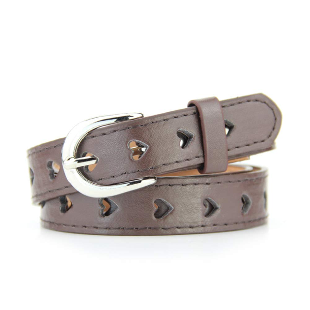 Women Belt Heart Hollow Belt Faux Leather Belt Candy Colors Waist Belt Metal Buckle Straps Waistband Decor(Coffee)