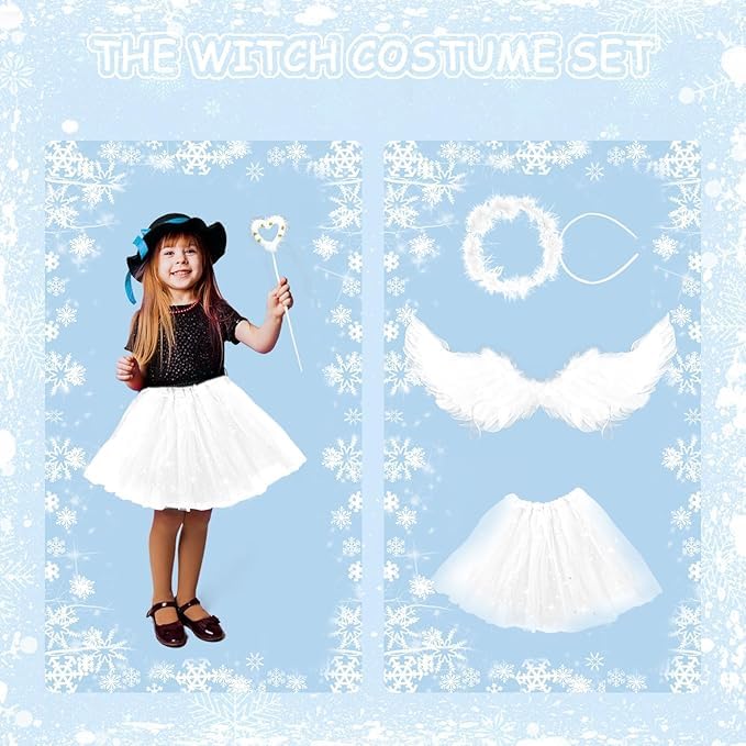 Luchild Angel Wings and Halo for Kids 5pcs Fancy Dress Up Dress Halloween Party Costume for Girls, White, Children's Sizes - Image 4
