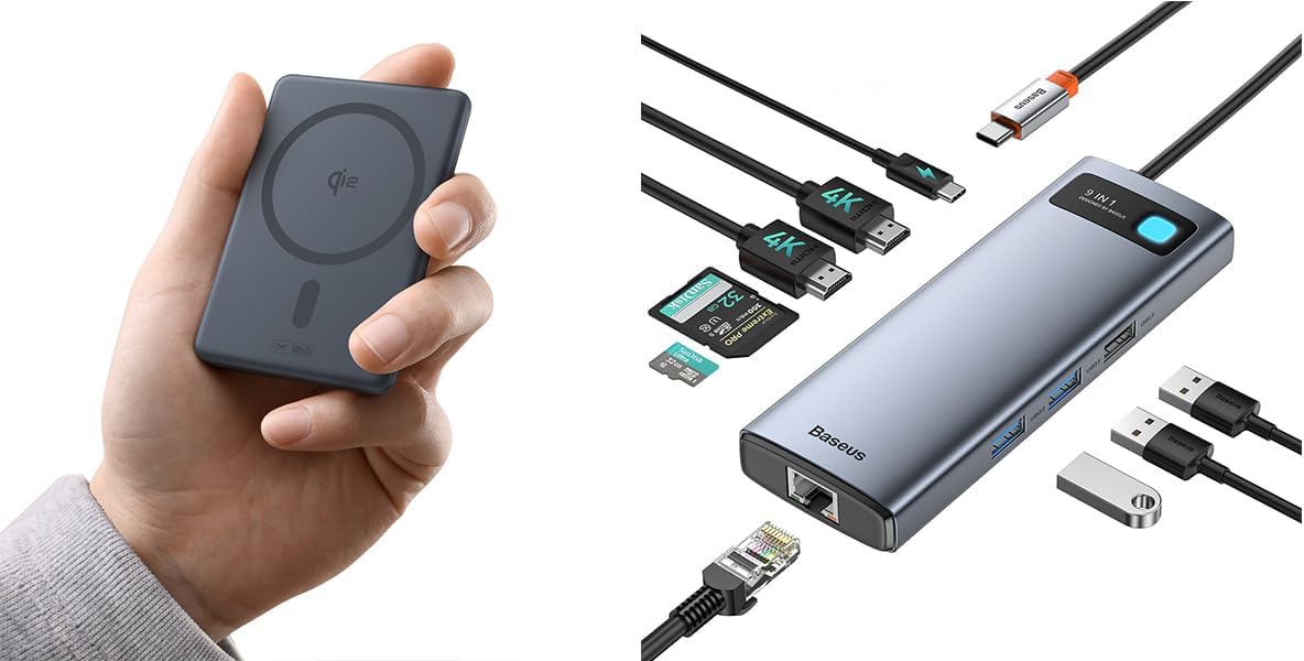 Baseus Ultra Mini QI2 MagSafe Power Bank 5000mAh and 9 in 1 USB C Hub