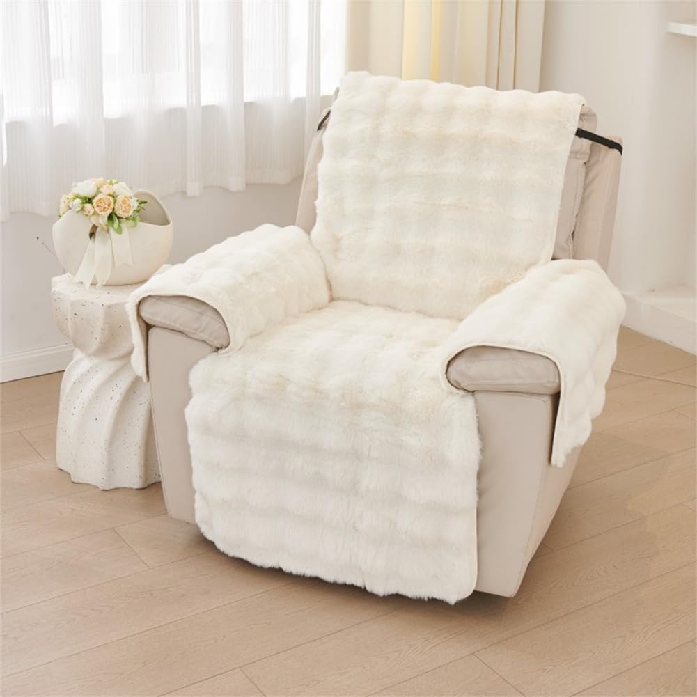 Plush Recliner Slipcover Home Faux Fur Fluffy Recliner Chair Slipcover Non Slip Back Fuzzy Fluffy Reclining Couch Cover Soft Comfort Sofa Slipcover Washable Furniture Protector (Gray)