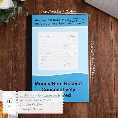 Crtiin 10 Pack Money and Rent Receipt Books, 3 Part Carbonless by Crtiin - Used condition - Image 2