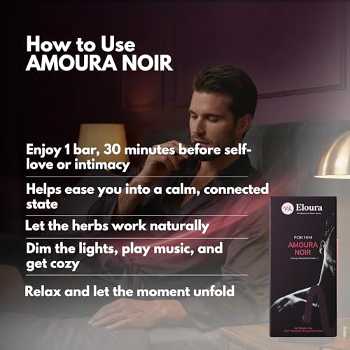Image of ELOURA Amoura Noir Mood Uplifting Chocolate for Men - 2 Bars, 20g Each | 45% Dark Chocolate & 9 Natural Botanical Blend | Vegan Dairy Free | Mood Enhancing Chocolate | Chocolates Box for Gift