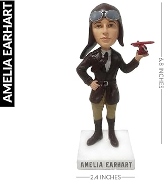 Amelia Earhart Collectible Aviation Bobblehead by Bobbletopia, Premium Polyresin Statue, Historical Woman Explorer and Pilot