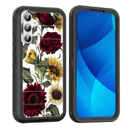 smauncucn for Galaxy S25 Case,Full Body Shockproof Drop Protection Dust Proof Heavy Duty 3-Layer Military Rugged Durable Cover for Samsung Galaxy S25 6.2" 2025,Roses Sunflower