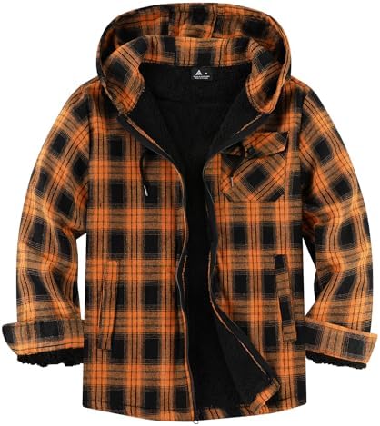 JACKETOWN Holzfällerjacke Herren Gefüttert Hemdjacke Herren mit Kapuze Kariertes Jacke Männer Reißverschluss Flanelljacke Sherpa Jacke Trekking Winterjacke Thermohemd Outdoor