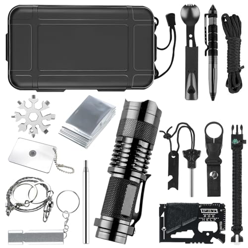 Kit de Sobrevivência 16 em 1, SOS Survival Gear Tool, Portátil Kit Emergencial para Camping, Pesca, Caminhadas e Aventuras