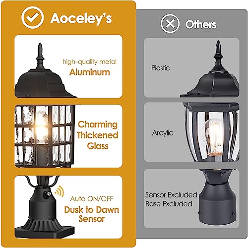 Aoceley 2-Pack Dusk To Dawn Outdoor Post Light, Exterior Lamp Post Light Fixture With Pier Mount Base, Exterior Pole Lantern Light, Black With Water Ripple Glass #TOP3