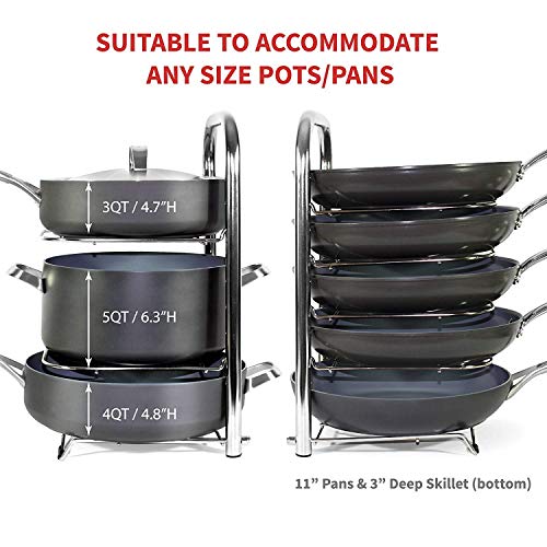 Heavy Duty Kitchen Pot Rack Organizer For Cabinet - Height Adjustable 5-Tier Cast Iron Skillet Cookware Rack - Stainless Steel Pots And Pan Storage Rack Organizer For Cabinet Countertop - 16.5" Tall #TOP1