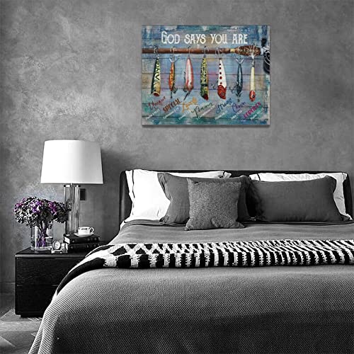 Nautical Wall Art Inspirational Scripture Fish Pictures Fishing Wall Decor Motivational God Says You Are Picture Canvas Painting Prints Framed Artwork Decor For Bedroom Bathroom Living Room 12"X16" #TOP5
