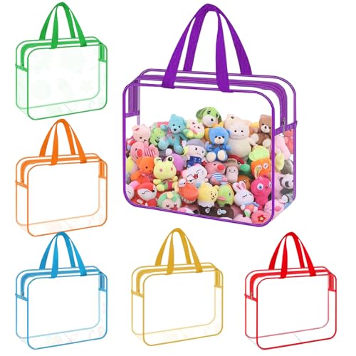 Les-Theresa 6Pcs Clear Toy Storage Bags, Travel Toy Bag Pvc Toy Storage Organiser, Clear Tote Bag with Handles and Zipper Travelling Pouch, Toy Organizer Board Travel for Building Blocks, Puzzle (01)