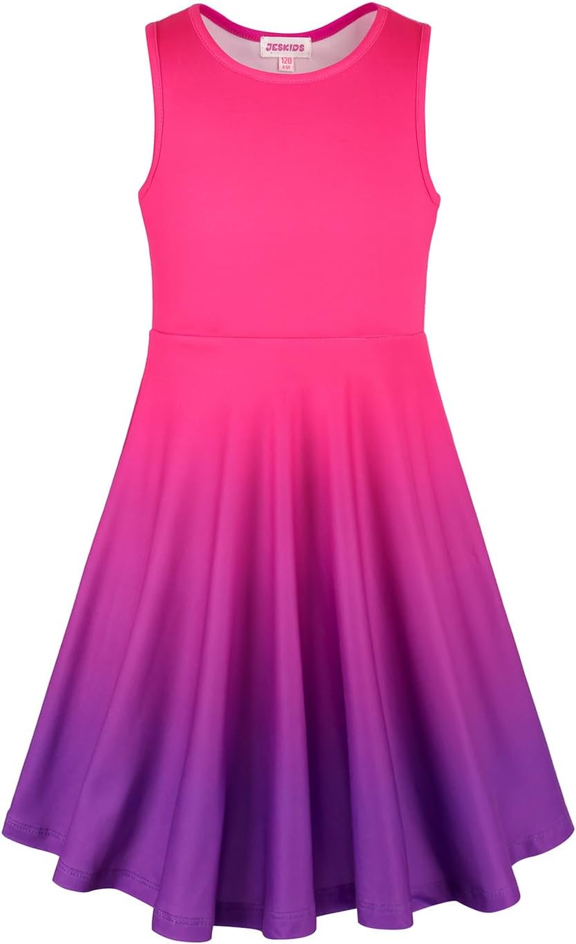 JESKIDS Little Girls Unicorn Dress Sleeveless Casual Twirl Dresses Print Sundress