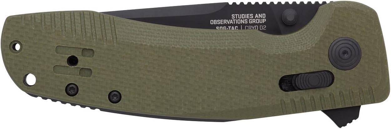 SOG TAC XR Professional Folding Knife | 3.4" D2 Tool Steel Blade & Ultra-Grip G10 Handle | Single-Handed Ambidextrous Use
