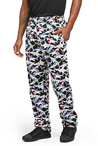 Ua Chef Men’s Shark Print Chef Pant | Traditional Baggy Fit, 100% Cotton, Elastic Waist #TOP8