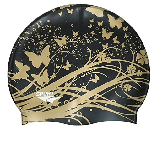 Moolecole Soft Waterproof Silicone Swim Cap Girls Summer Pool Sea Swimming Cap Bathing Haircare Hat Long Hair Black Butterfly