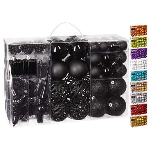 BRUBAKER - Boules de Noël & Pointe de Sapin - 101 Pièces/Coffret XXL - Décoration de Noël Traditionnelle - Noir