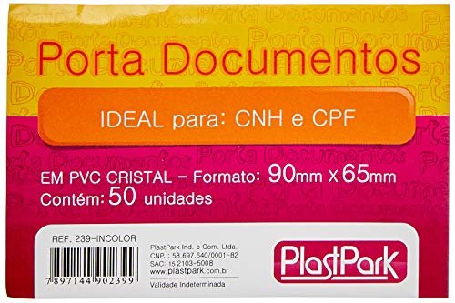 PROTETOR DOCUMENTOS 6, 5X9, 0 CNH/CPF C/ABA, Plast Park, 239, INCOLOR