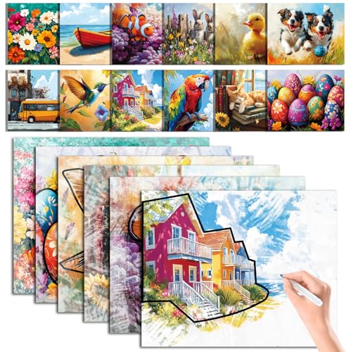 Codonen Reusable Water Painting Cards for Seniors with Dementia, 12-Pack