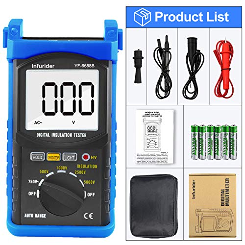 Image of YF-6688B Digital Insulation Resistance Tester MegOhmmeter DC AC Voltmeter,Test Voltage 5000V,Insulation Resistance 200G Ohms with Large LCD Backlit and High Volt Indication