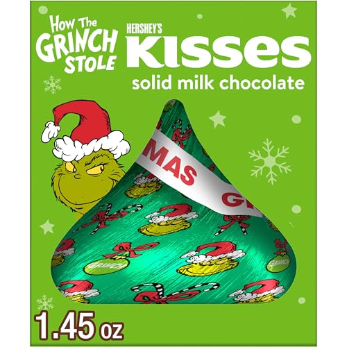 HERSHEY'S KISSES Grinch Solid Milk Chocolate, Small Christmas Candy Gift Box, 1.45 oz