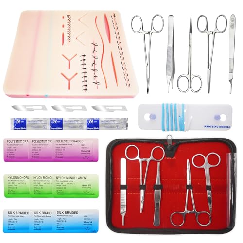 Image of Suture Practice Kit for Students - TopExer Suturing Kit (20 Pieces) with Durable Silicone Suturing Pad Includes Upgraded 14 Pre-Cut Wounds Suture Pad(Education Use Only)