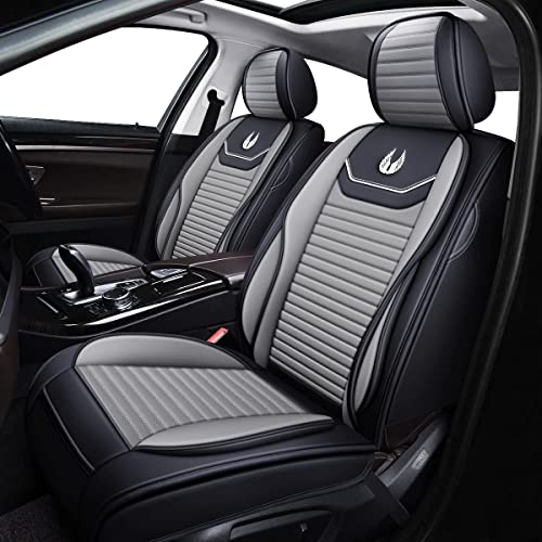 OASIS AUTO Car Seat Covers Accessories Full Set Premium Nappa Leather Cushion Protector Universal Fit for Most Cars SUV Pick-up Truck, Automotive Vehicle Auto Interior Décor (OD-008 Gray)