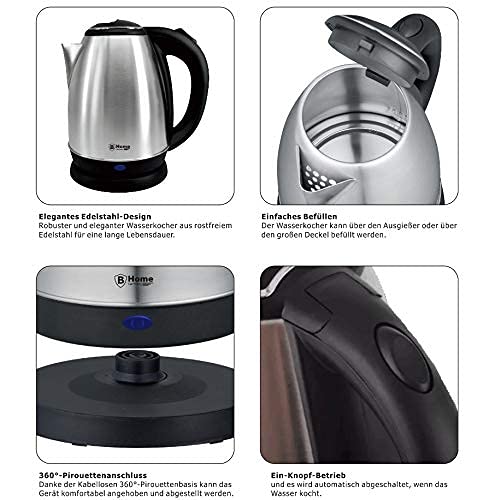 Edelstahl Wasserkocher 1,8L kabellos 1500W Tee Wasser Kocher schnurlos – Bild 3