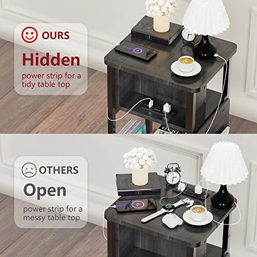 Merapi Small End Table, Side Table, Nightstand With Charging Station, Black Small Table With Shelves, Storage For Small Spaces, Living Room, Bedroom, Study, Home Office #TOP5