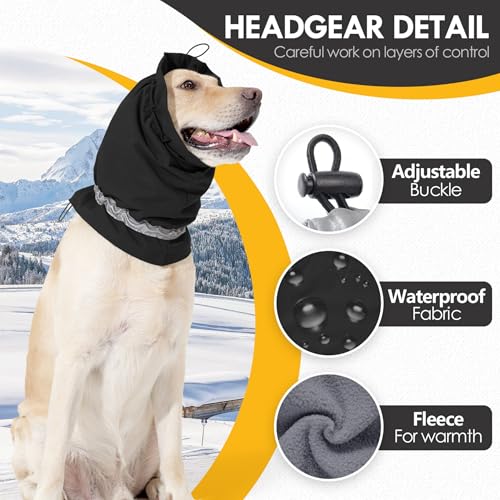 Image of Dog Ear Cover Adjustable Ear Protection Winter Warm Outdoor Rainproof Travel Coldproof Dog Neck Wrap Black M
