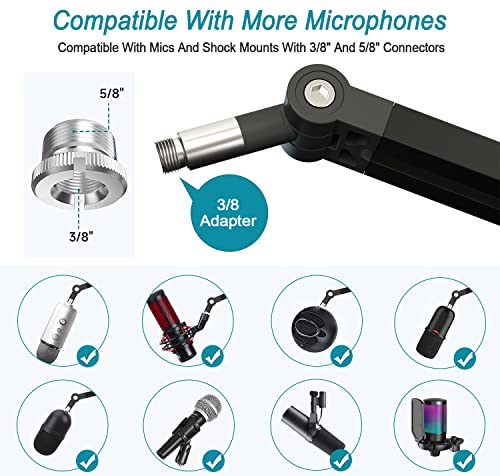 Mercase Boom Arm, Foldable Desktop Metal Mic Stand, Adjustable Scissor Microphone Arm Stand With Desk Mount Clamp, Hidden Cable Trough, 3/8" To 5/8" Adapter For Blue Yeti Snowball Hyperx Quadcast #TOP2