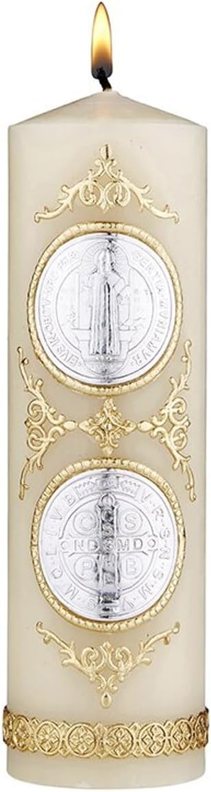 Devotional Candle Saint Benedict Long Lasting Wax Candle for Religious, Memorial and Party Decor, Pack of 2