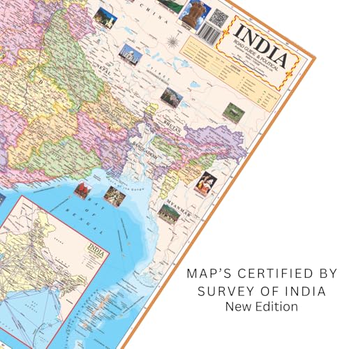 Image of Editone International India & World (Political & Physical) Map for Wall with QR Code | Competitive Exam Preparation for UPSC, IAS, IPS, with Non-Laminated Paper Print In English Medium