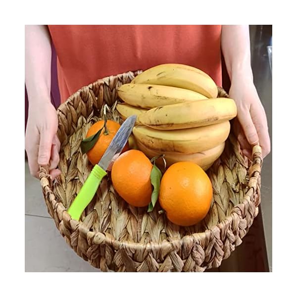 3 pcs large round grass weaving trayhand weaving natural water hyacinth storage basketswicker serving trays with built in handles grass storage bins for fruitarts and crafts  urban country home decor