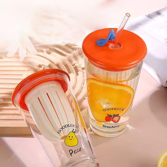 HENTJ® Cartoon Glass Straw Coffee Juice Cup with lid Heat-Resistant 100 Degrees Activity Practical Small Gift (Sipper Glass LID)-image-11