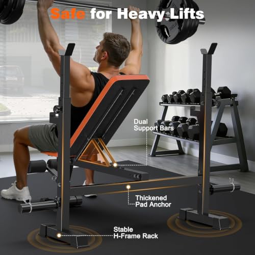Image of Adjustable Weight Bench with Squat Rack, 770lbs Heavy Duty Olympic Bench Press for Home Gym, Multi-Function Flat Incline Workout Bench Family Strength Training with Removable Foot Catch
