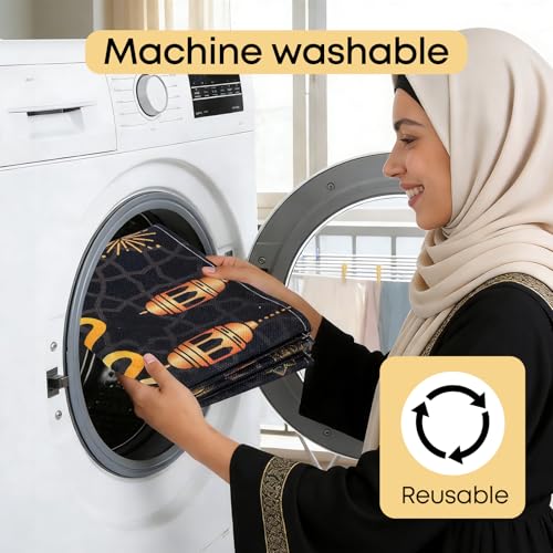 Ramadan Table Cloth, Seutgie Ramadan Decorations For Table 13.8*70.87 Inches Black And Gold Islam Muslim Decor - 3