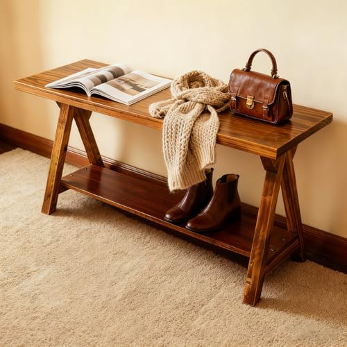 Taibahong Rustic Solid Wood Entryway Bench, Farmhouse Bench for Entryway,