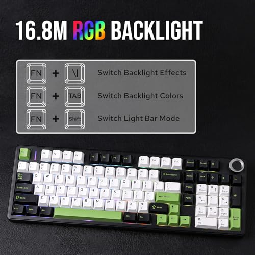 Image of MechLands Aula F99 PRO 96% Mechanical Gaming Keyboard, BT5.0 /USB-C /2.4GHz Wireless, Hot Swappable Gasket Custom Keyboard with 8000mAH Battery, Rotary Knob, RGB Backlit for Win /Mac (Black Green)
