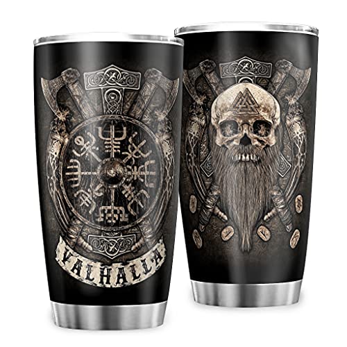 Zbbfwu Wikinger Walhalla Schädel Kaffeebecher to go Thermobecher Edelstahl Auslaufsicher Kaffeetasse Tumbler White 600ml