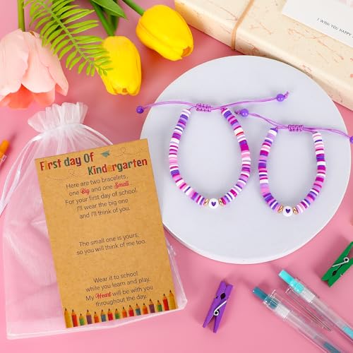 Image of Back to School Supplies, First Day of Kindergarten Bracelet, Back to School Bracelet Mommy and Me, Prek Matching Wish Bracelets Set, Adjustable Bracelet for Boys Girls Gifts Stuff Bulk
